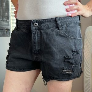 Chouyatou Black Distressed Jean Shorts